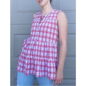 Pilcro Anthropologie Neve Sleeveless Plaid Blouse Button Down Crinkle Size M